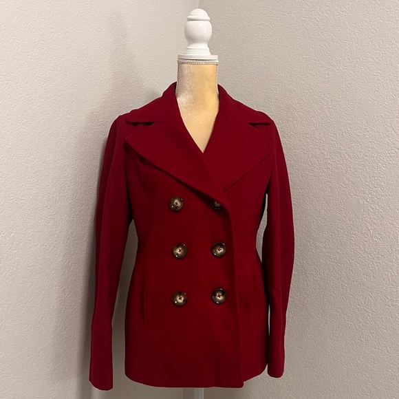 Michael Kors Jackets & Blazers - MICHAEL Michael Kors Red Wool Blend Double Breasted Peacoat